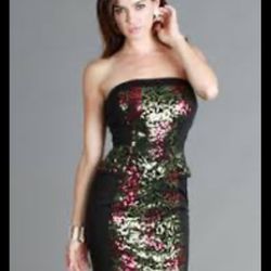 Colorful Metallic Rose Sequin Black Cocktail Dress