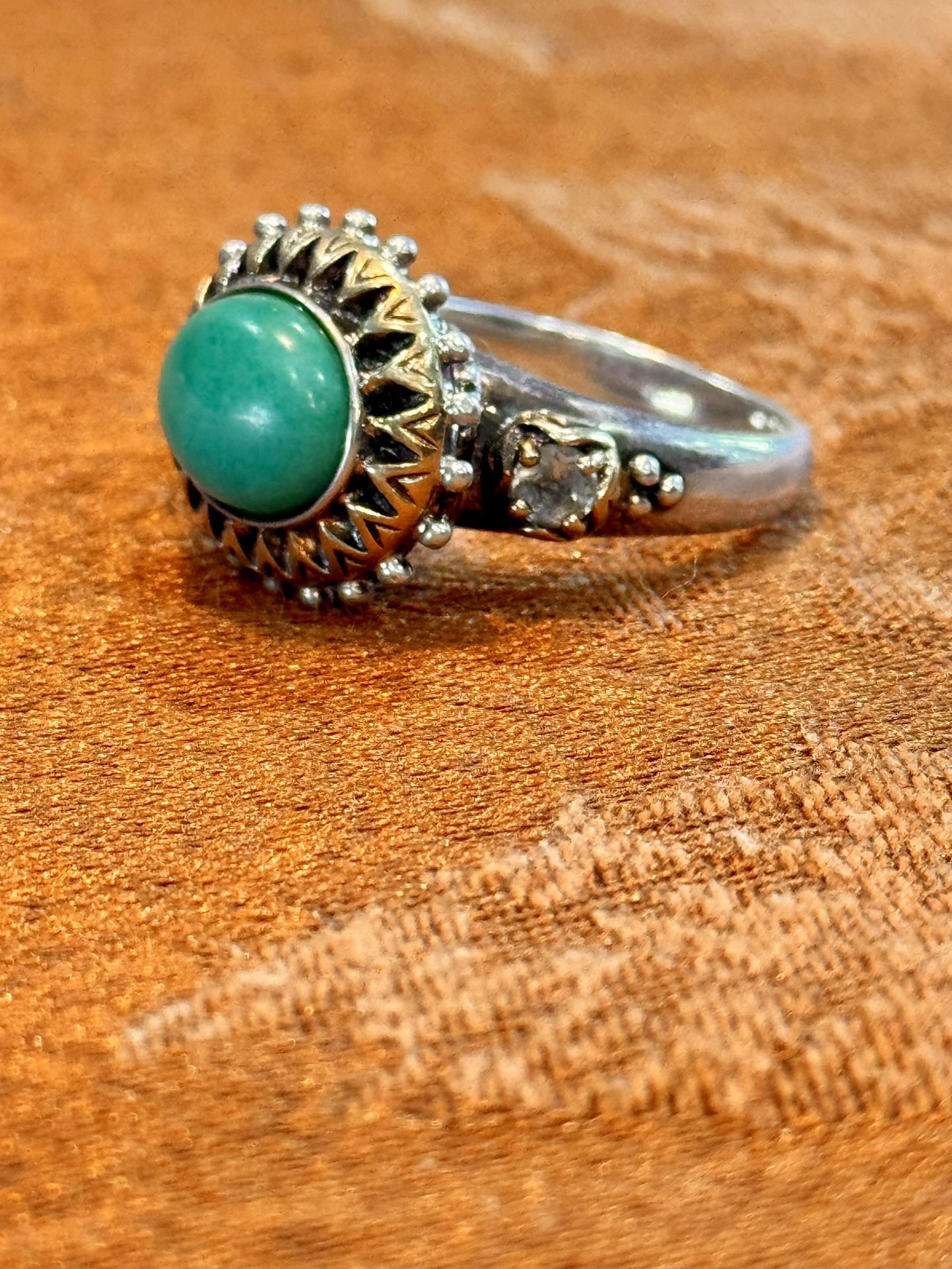 Vintage rare Barbara Bixby 925 Sterling Silver & 18K Yellow Gold “Sleeping Beauty” Turquoise Ring