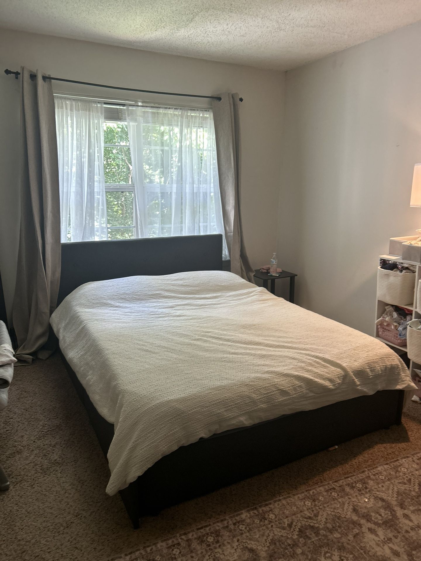 Grey Upholstered Queen Bed Frame