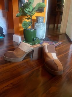 Platform brown slip on heels