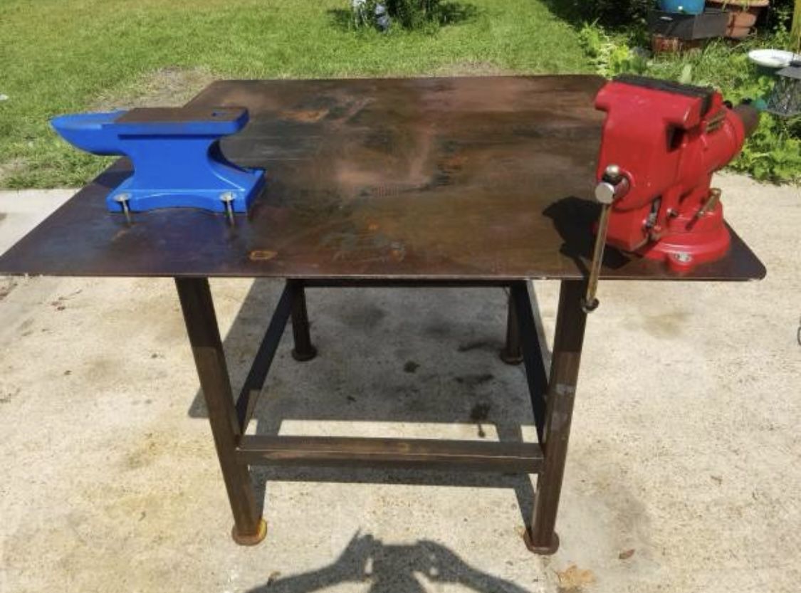 Custom 1/4” Solid Steel 4’x4’ Work/Welding Table With Vice and Anvil