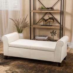 Storage Bench Cream Upholstered – Rolled Arms