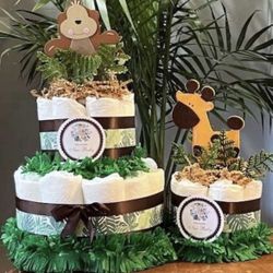 JUNGLE SAFARI baby shower diaper cake gift décor - Monkey Giraffe