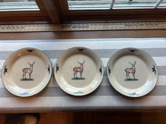 vintage Home & Garden Party Northwoods Deer Buck Dinner Plates Stoneware Collection - lot of 3