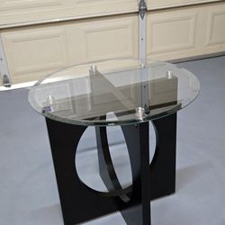 Round Glass Coffee Table with Black Solid Wood Frame