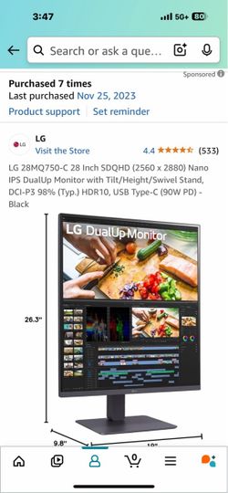 LG DualUp Monitor 28MQ750-c 28 inch monitor