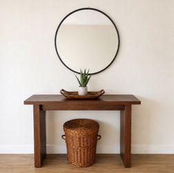 Entryway table with mirror & basket