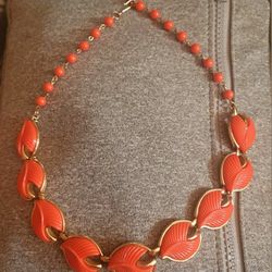 vtg signed Coro coral thermoset necklace