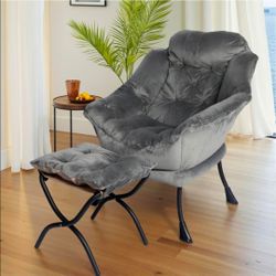 Kokel Lazy Chair with Folding Ottoman,Living Room Chairs (Dark Gray