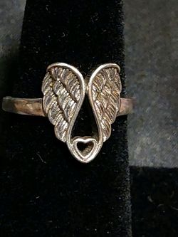 Wing Angel with heart design ring 925 sterling silver