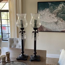 Two Metal Candle Holders With Glass 