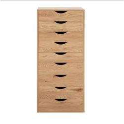 HOMESTOCK 9-Drawer, Natural Wood Storage Dresser Cabinet, 18.9 in. Large Storage and Closet Organizer, Vertical File Cabinet