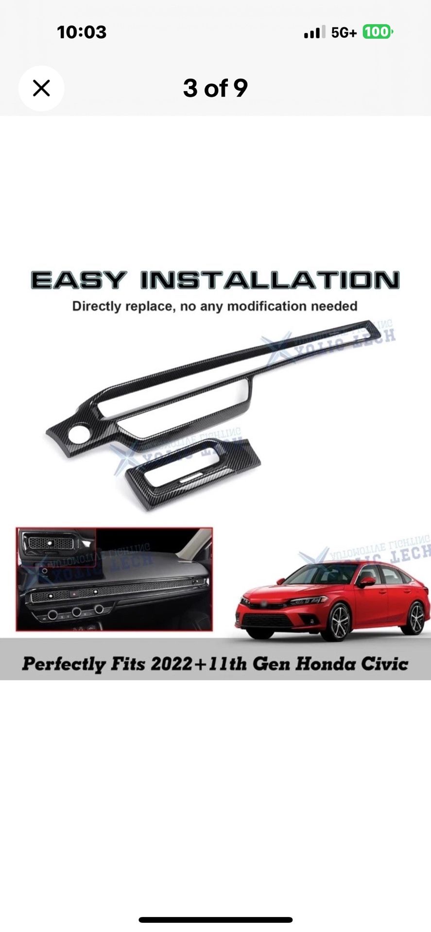 2x Carbon Fiber Pattern Dashboard AC Air Outlet Cover Trim For Honda Civic 2022+