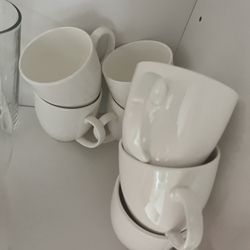 7 White Espresso Cups 