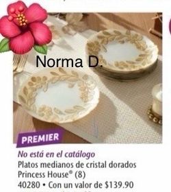 Set de 8 platos medianos de cristal dorados nuevos en su caja 🌺 princess house 🌺