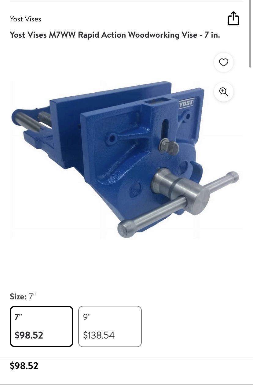 Yost 7 Inch Rapid Action Woodworking Vise