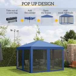 Outsunny 10' x 10' Pop Up Canopy Tent with Netting, Instant Gazebo, Screen House Room with Carry Bag, Height Adjustable, for Outdoor, Garden, Patio, C