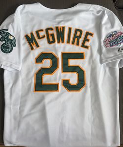(Large) Mark McGwire #25 Oakland Athletics 1989 World Series “Battle of the Bay” Majestic jersey.