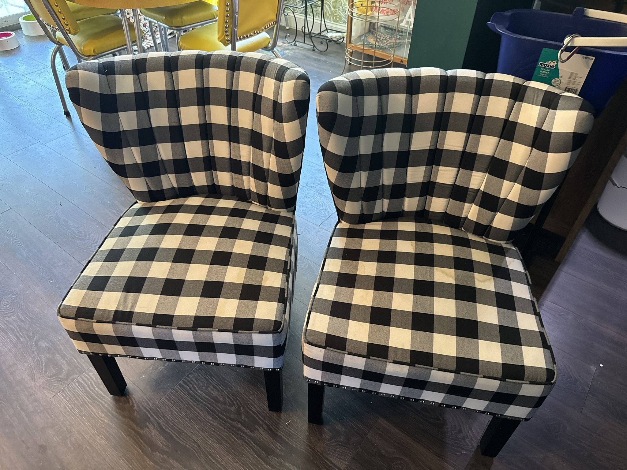 Pair Of Black White checkered Accent chairs