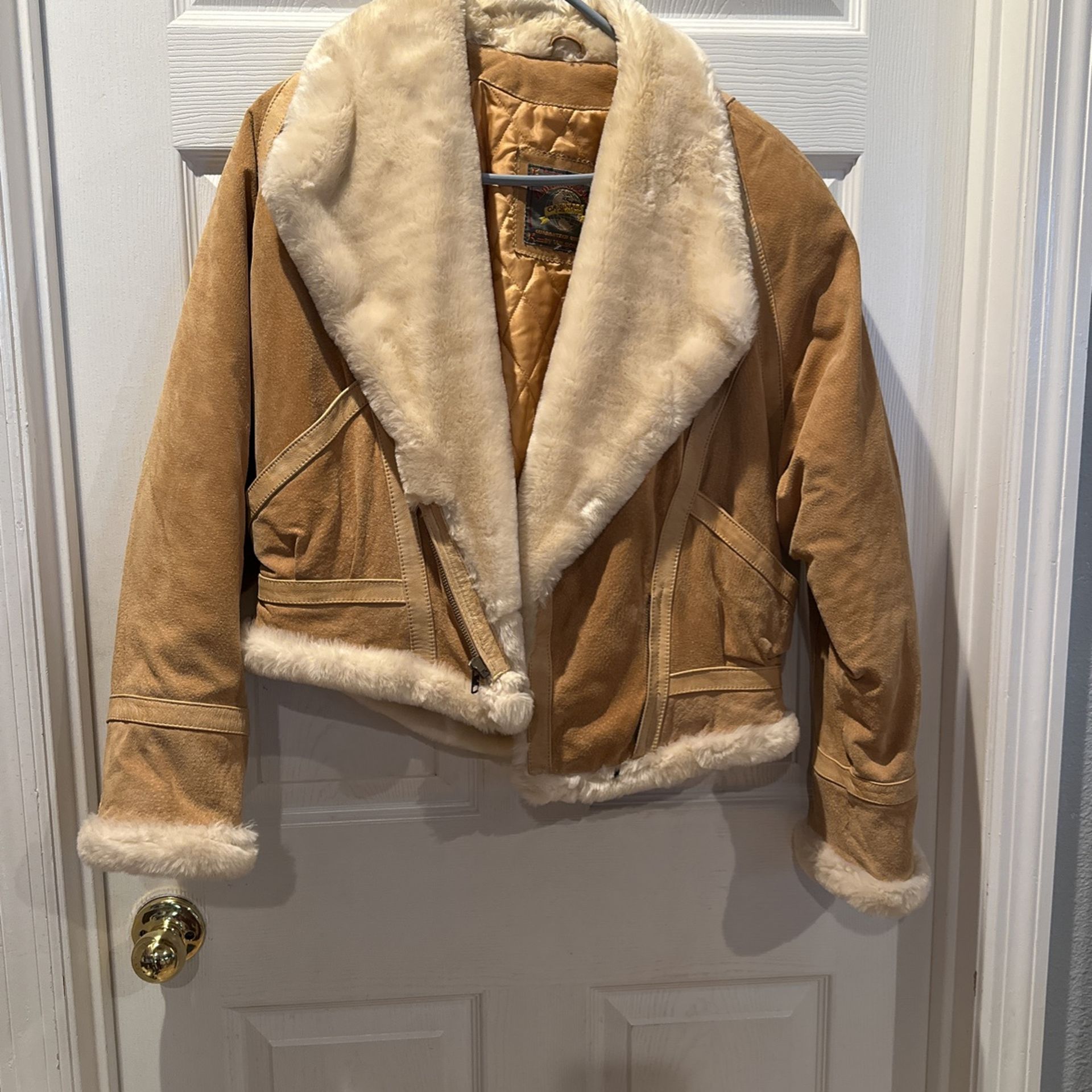 Tan Suede Leather Aviator Jacket Large