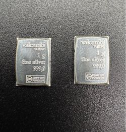 Two Valcambi Suisse 1g .999 Silver Bars — 2g Lot