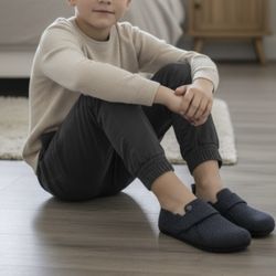 Birkenstock Zermatt HL Kids Slippers – Blue Wool Felt (EU 34 / US 3–3.5)  Cozy kids’ 