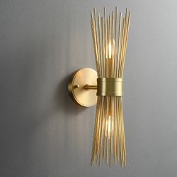 Jella Modern 2-Light Brass Wall Sconce In Wheat-Straw Lampshade