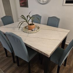 Solid Marble Dining Room Table with Chairs