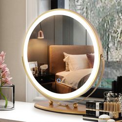 20" Vanity Makeup Mirror With Lights, 3 Color Lighting Dimmable LED Mirror, Touch Control, 360°Rotation, High-Definition Large Round Lighted Up Mirror
