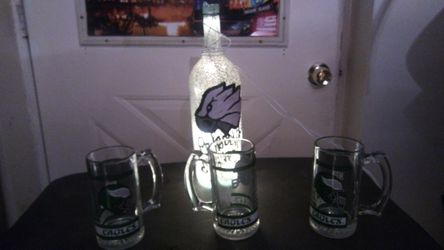 Eagles Lamp & 3 Eagles Beer Mugs