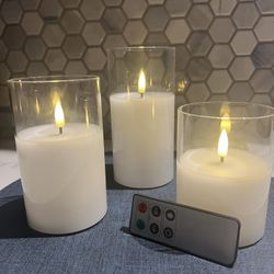 3 Clear Glass Flameless Candles 
