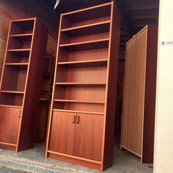 Vintage Danish Mid Century Modern Cherry Bookcase with Lower Cabinet 