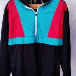 Xersion Hoodie Men's XXL Black Aqua Red Colorblock Pullover Half Zip

