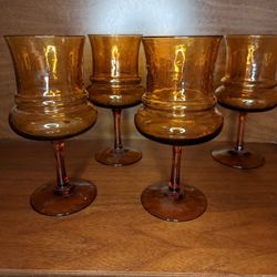 MCM Amber Stemmed Wine Glass Vintage 