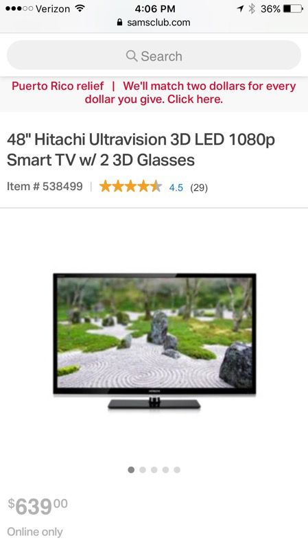 Hitachi 48. Inch smart 3D flat screen tv