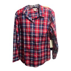 U.S. Polo Women's Small Plaid Button Down Long Sleeve Shirt 100% Cotton