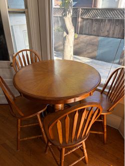 Wood tall dining tables and chairs