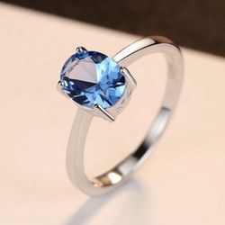 1.5CT Natural Blue Topaz Solid Sterling Silver 925 Ring Size 6 & 9