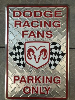 Dodge metal sign and flag