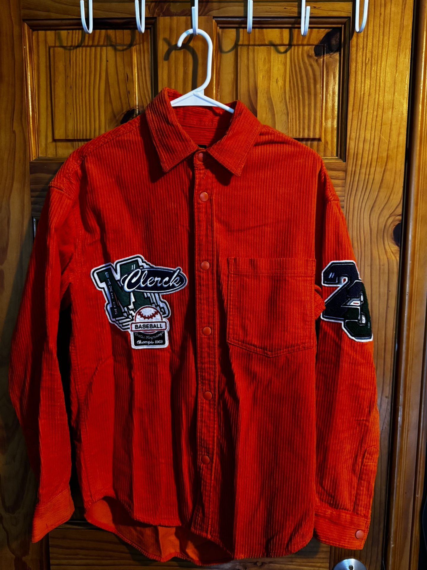 Corduroy Oversized Shirt, Size XS color Orange