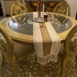 Round Glass Top Dining Table with 4 Chairs 