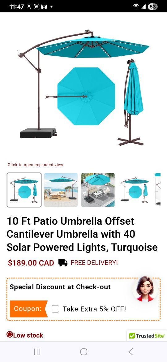 10ft Patio Umbrella With Changing LED Lights