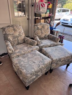 Elegant Cream Floral Pattern Armchairs