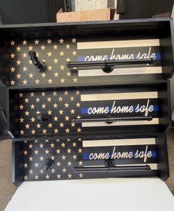 PINKBlUE Personalized Customization Wall Mounted Tactical Duty Gear Rack with Police Flag Law Enforcement Organizer & Storage Shelf