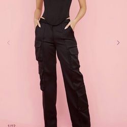 House of CB Black Satin Trousers