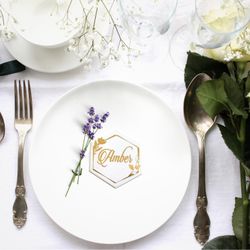 White Hexagon Ceramic Coasters - Place cards & wedding favors