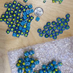 Huge Lot Of Glass Teal Yellow Assorted Sized Beads Star Easter Bead Supply Craft