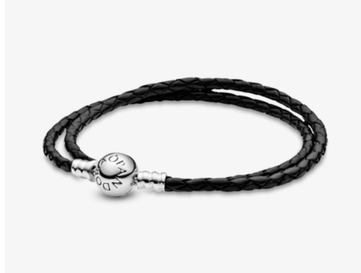 Pandora Silver Clasp With Black Leather Bracelet