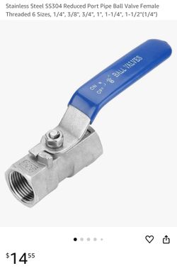 Stainless Steel SS304 Reduced Port Pipe Ball Valve Female Threaded 6 Sizes, 1/4", 3/8", 3/4", 1", 1-1/4", 1-1/2"(1/4")