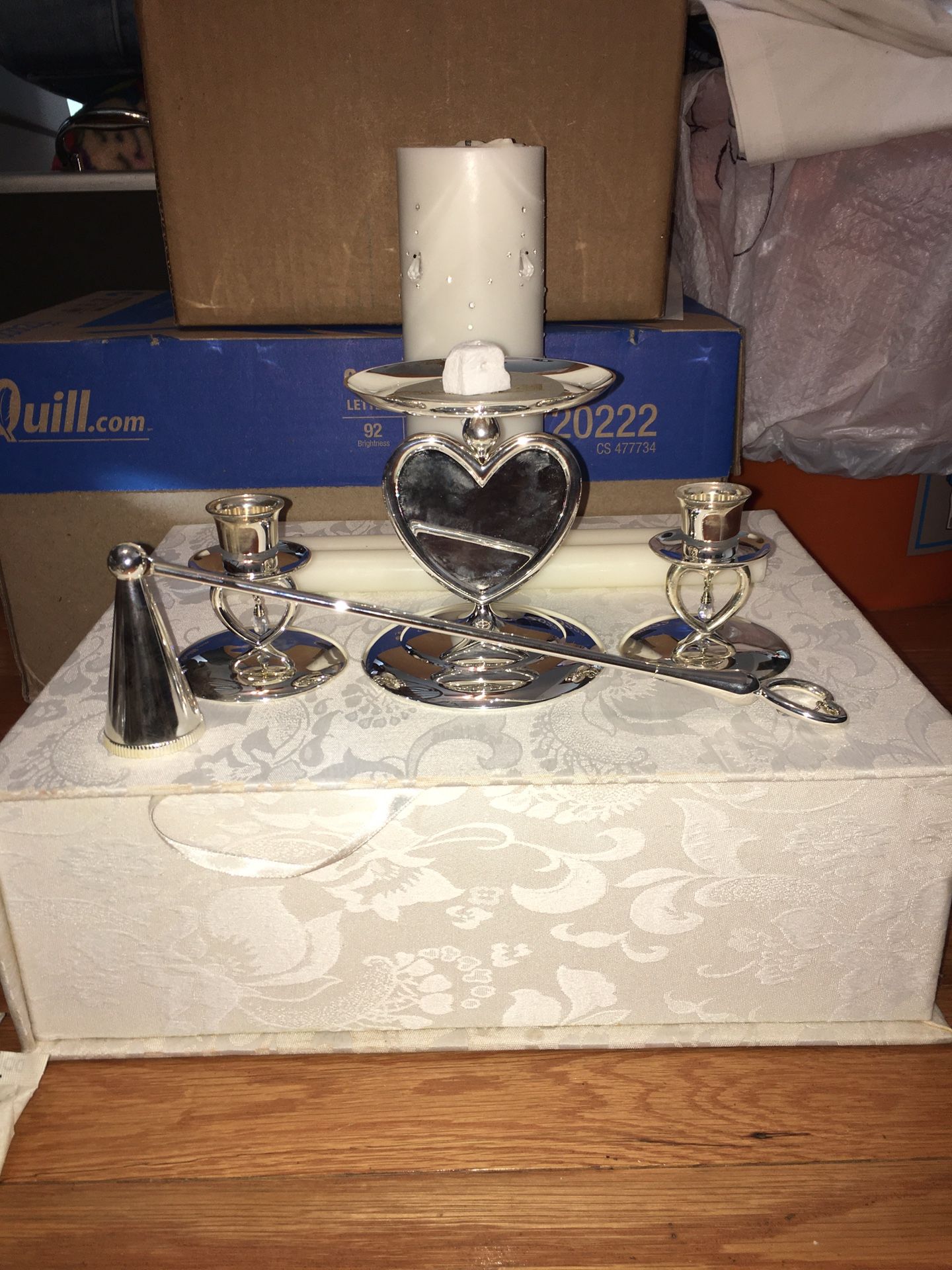 Things Remembered 4 Piece Silver Plate Candle Set With Swarovski Crystals
